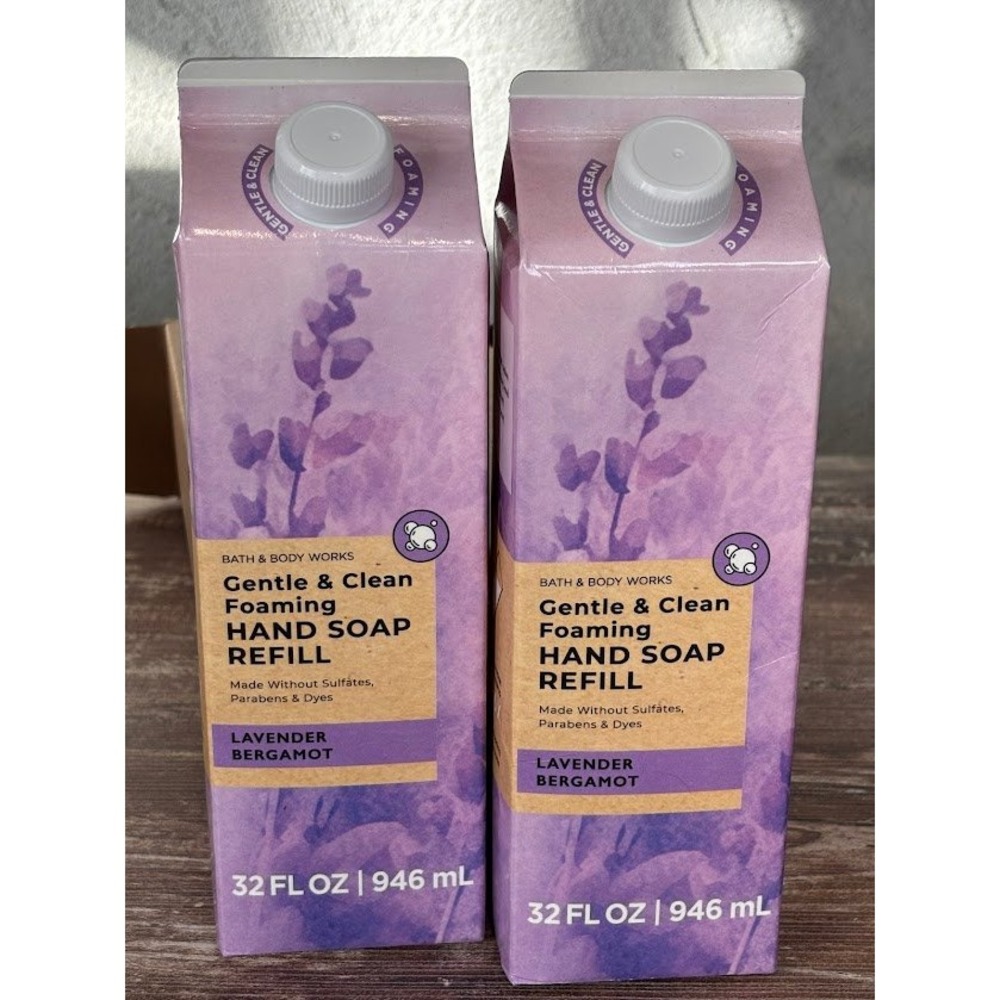 2 Pack Bath Body Works LAVENDER BERGAMOT Gentle Foaming Hand‎ Soap REFILL 32 OZ